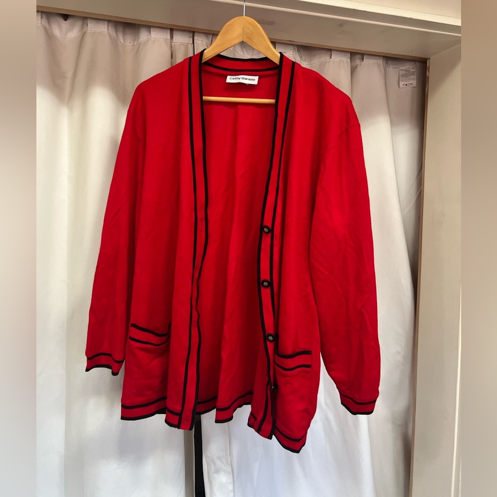 Bright red and black oversized cardigan